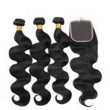 Bundle Deals With Closure Body Wave Virgin Human Hair Natural Black