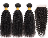 Bundle Deals With Closure Kinky Curly Virgin Human Hair Natural Black